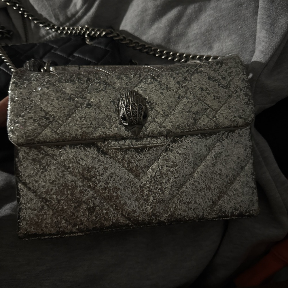 Kurt Geiger Silver Quilted Crossbody Bag with Chain Strap